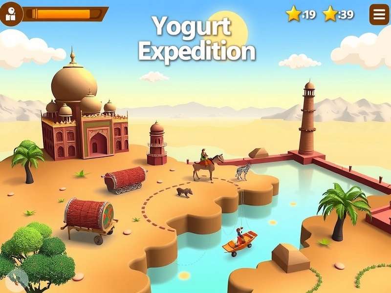 Yogurt Expedition game screenshot showing Indian landscape